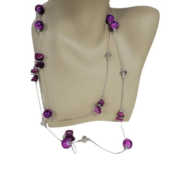 Purple Necklace with Crystals and Purple Beads - Picture 5 of 6
